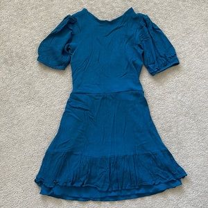 Puff sleeve ruffle trim dress